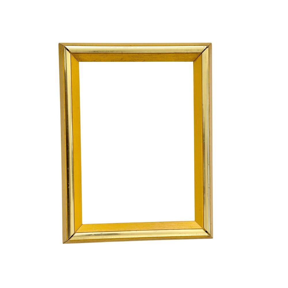 Vintage 1970 Yellow frame Photo Art wood wooden gold decor accent funky 5x7 bold
